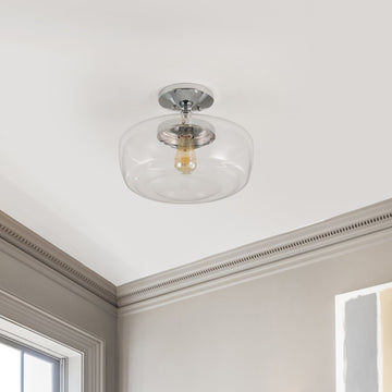 Marfa 14" Glass/Iron Farmhouse Modern LED Flush Mount - JONATHAN Y